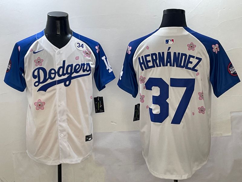 Men Los Angeles Dodgers #37 Hernandez White Blue Sakura Edition 2025 Nike MLB Jersey style 7->->